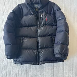 Boys Polo Ralph Lauren Puffer in Navy Blue Size Small or 8 tears on Sleeves